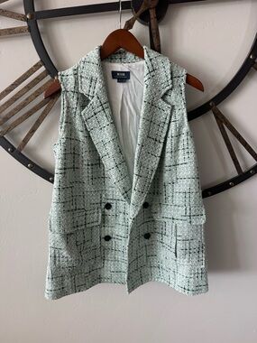 Maeve Anthropologie Mint Green Tweed Double-Breasted Sleeveless Blazer Vest
